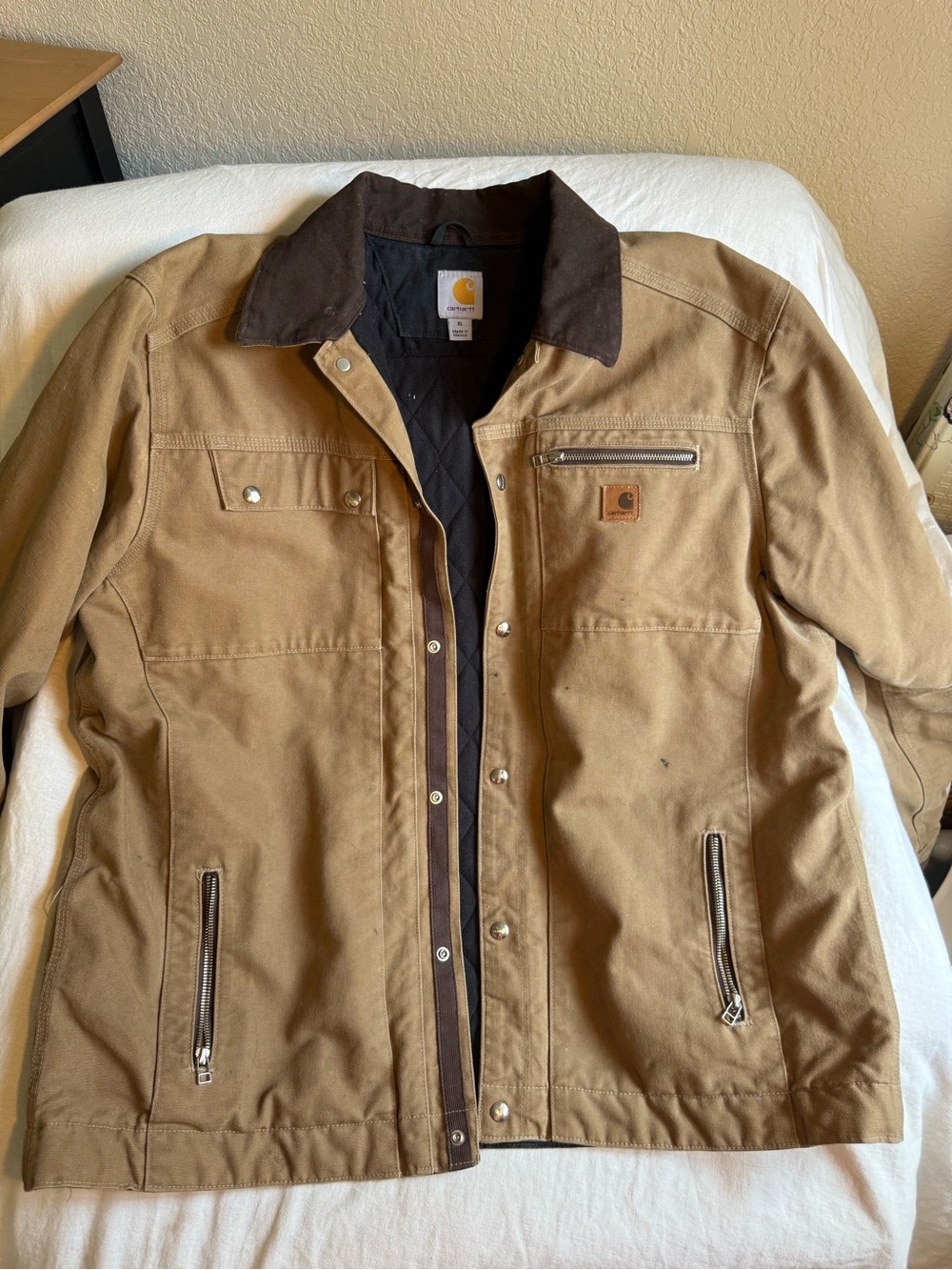Carhartt Tan Duck Canvas Jacket with Dark Brown Collar
